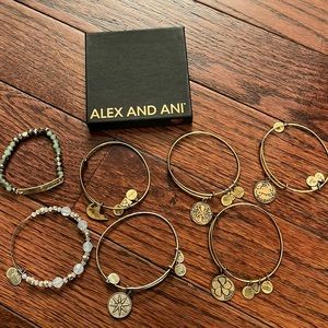 Alex and Ani bangle bracelets. 4 gold 2 silver. Cleaned and lightly used.